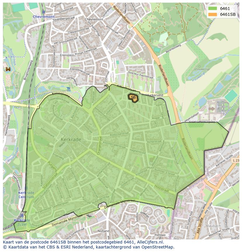 Afbeelding van het postcodegebied 6461 SB op de kaart.