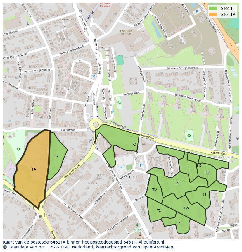 Afbeelding van het postcodegebied 6461 TA op de kaart.