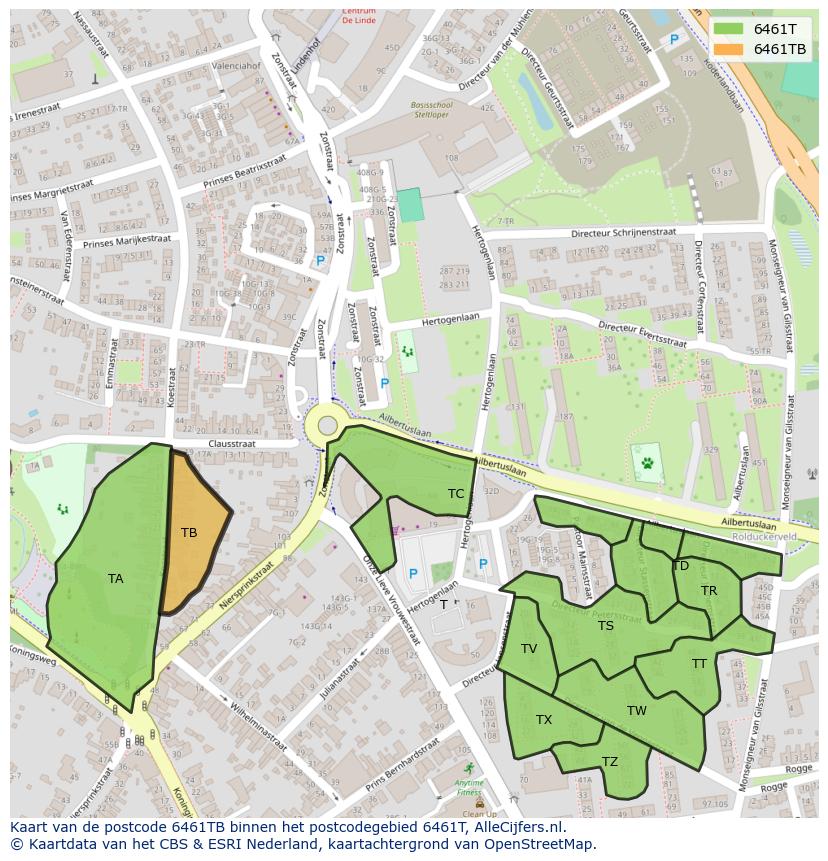 Afbeelding van het postcodegebied 6461 TB op de kaart.