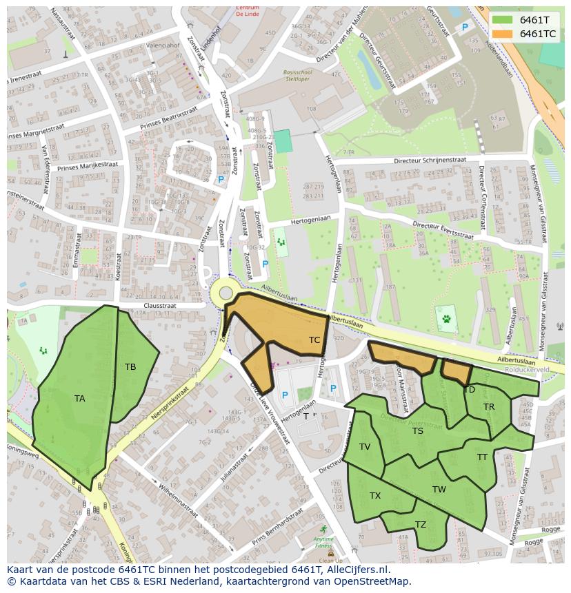 Afbeelding van het postcodegebied 6461 TC op de kaart.