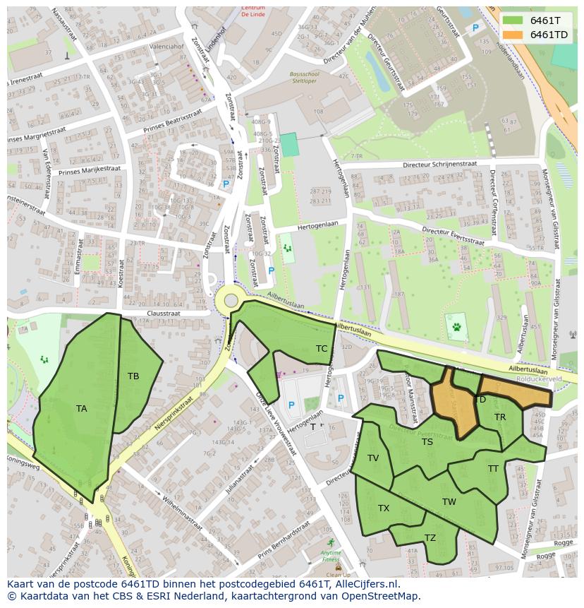 Afbeelding van het postcodegebied 6461 TD op de kaart.