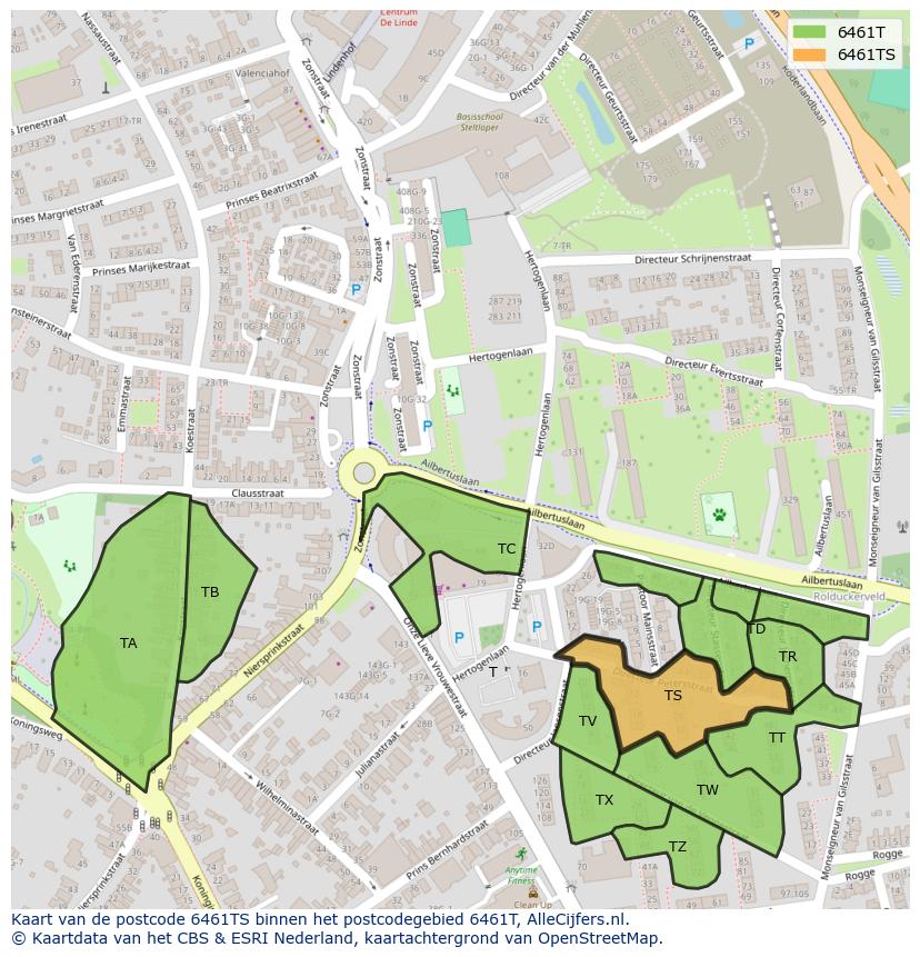 Afbeelding van het postcodegebied 6461 TS op de kaart.