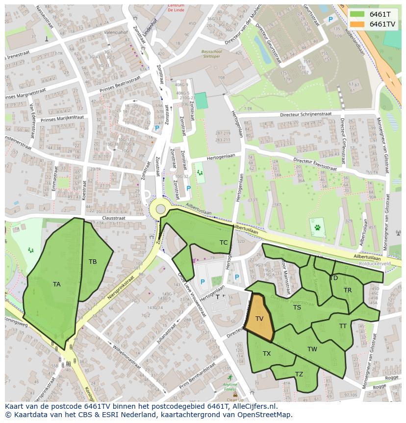 Afbeelding van het postcodegebied 6461 TV op de kaart.