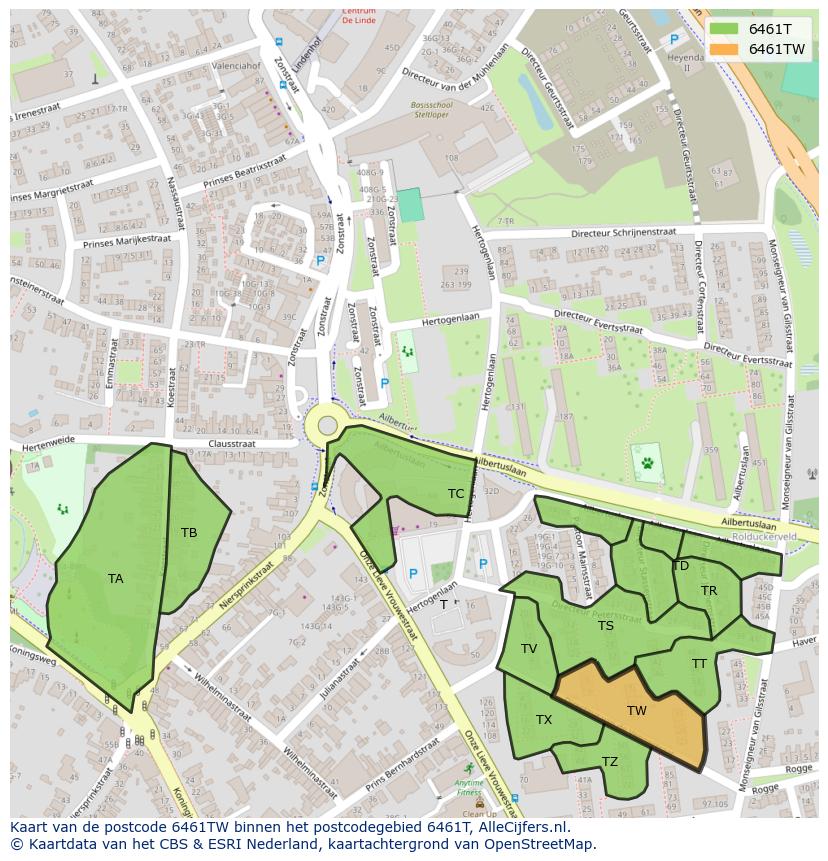 Afbeelding van het postcodegebied 6461 TW op de kaart.