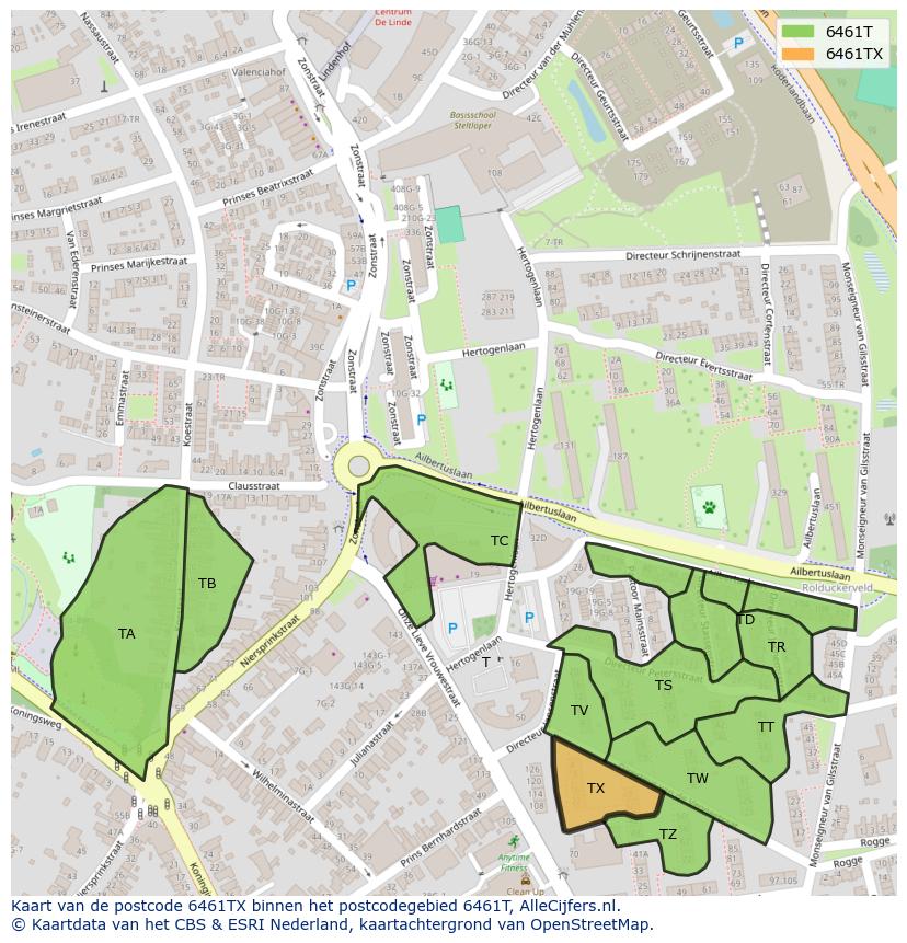 Afbeelding van het postcodegebied 6461 TX op de kaart.