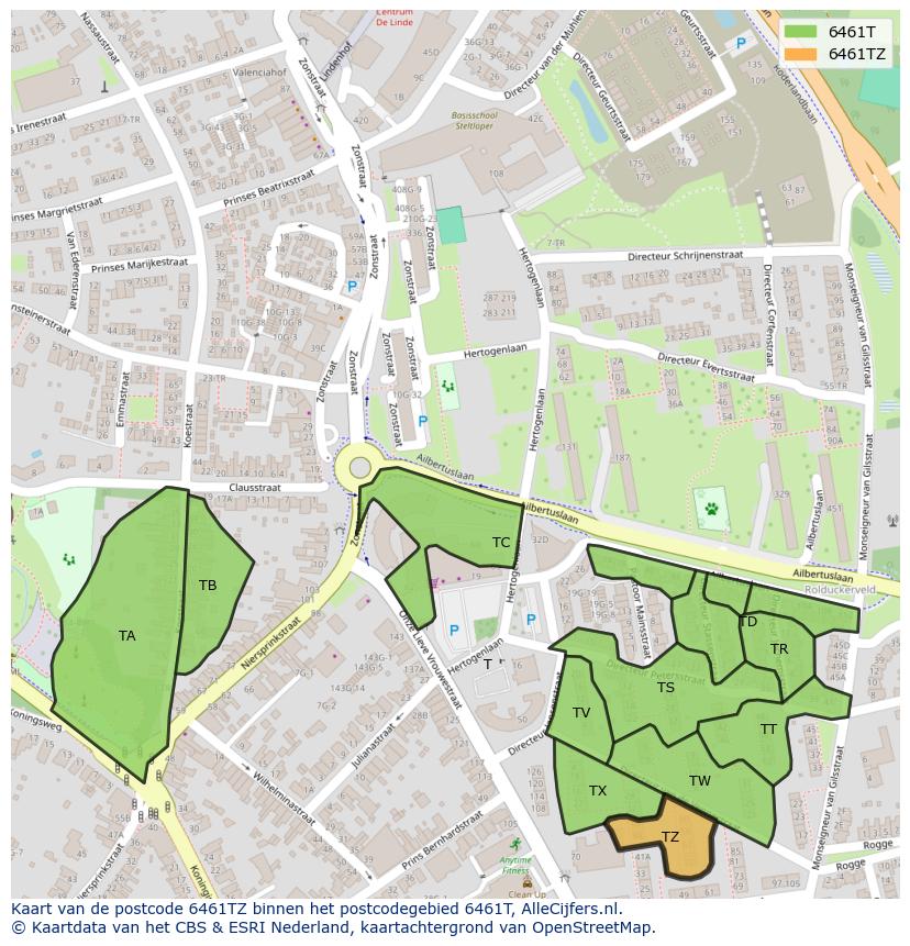 Afbeelding van het postcodegebied 6461 TZ op de kaart.