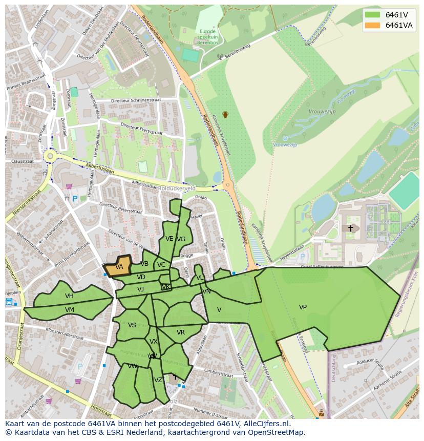 Afbeelding van het postcodegebied 6461 VA op de kaart.