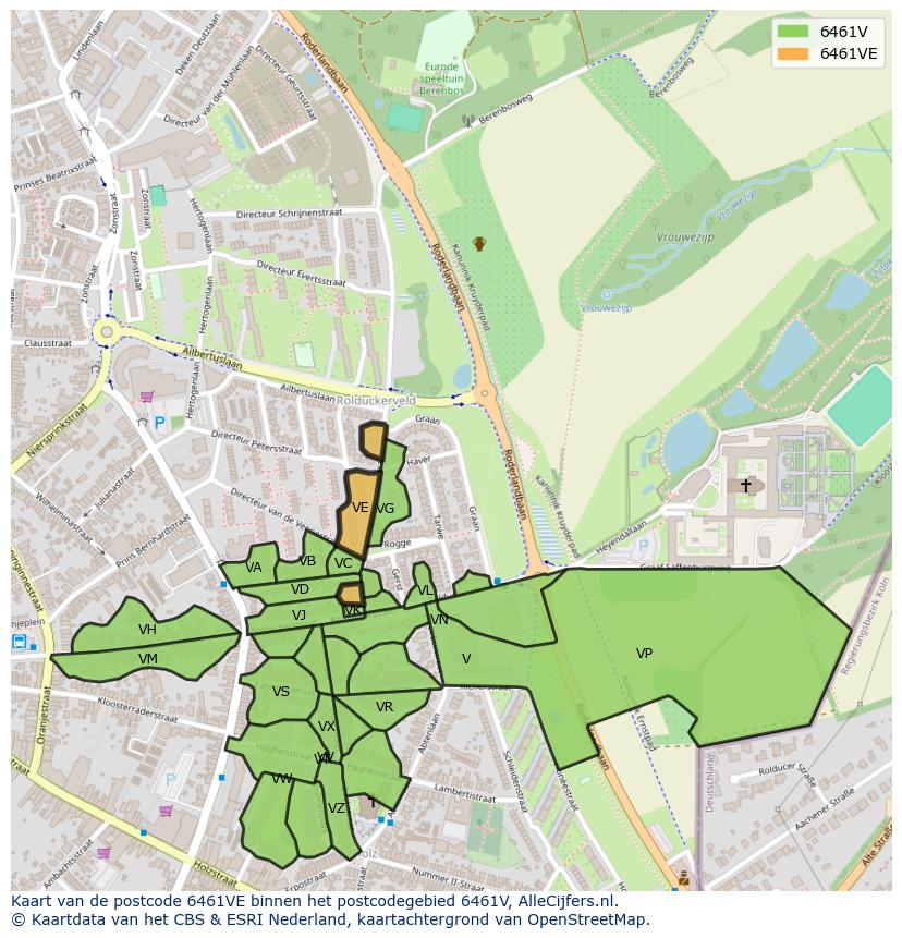 Afbeelding van het postcodegebied 6461 VE op de kaart.