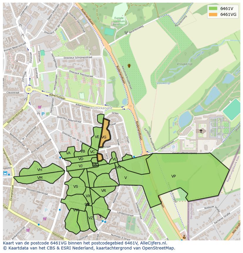 Afbeelding van het postcodegebied 6461 VG op de kaart.