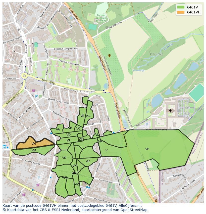 Afbeelding van het postcodegebied 6461 VH op de kaart.