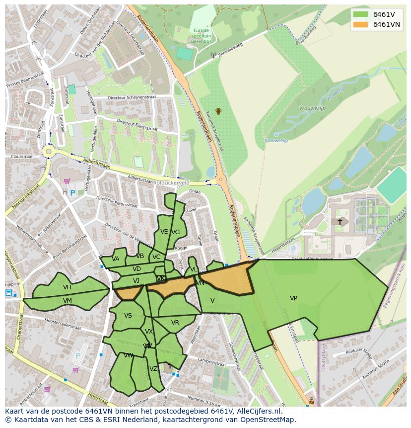 Afbeelding van het postcodegebied 6461 VN op de kaart.