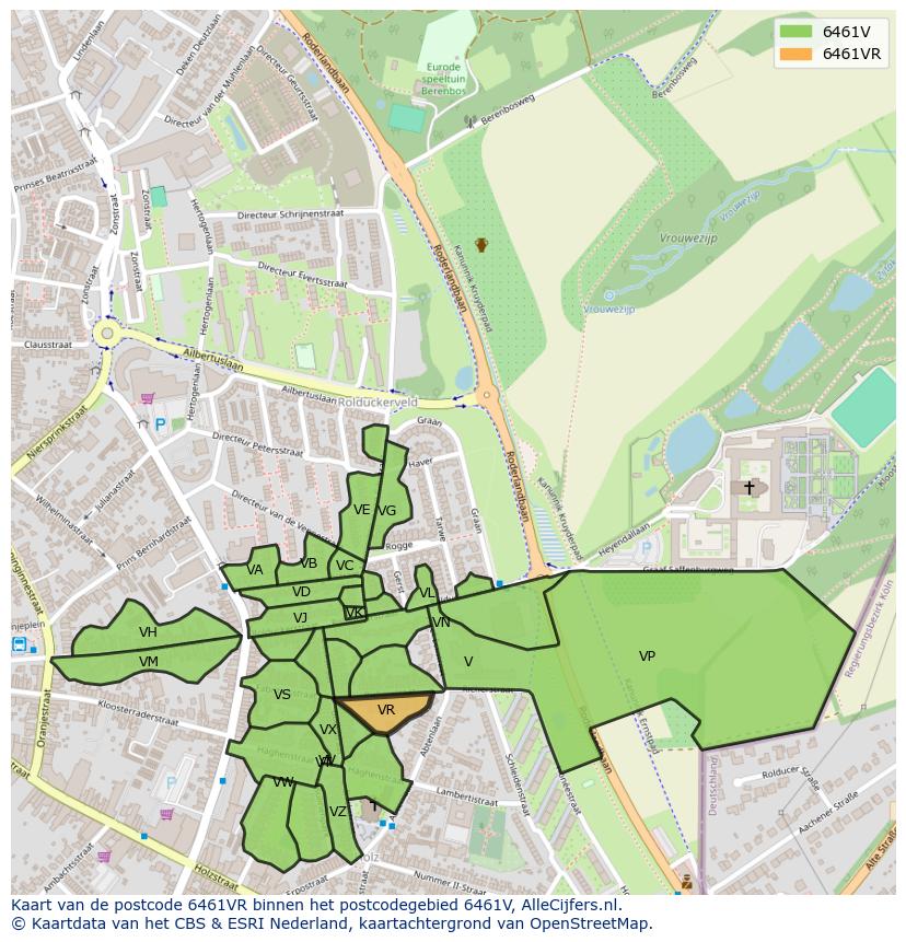 Afbeelding van het postcodegebied 6461 VR op de kaart.