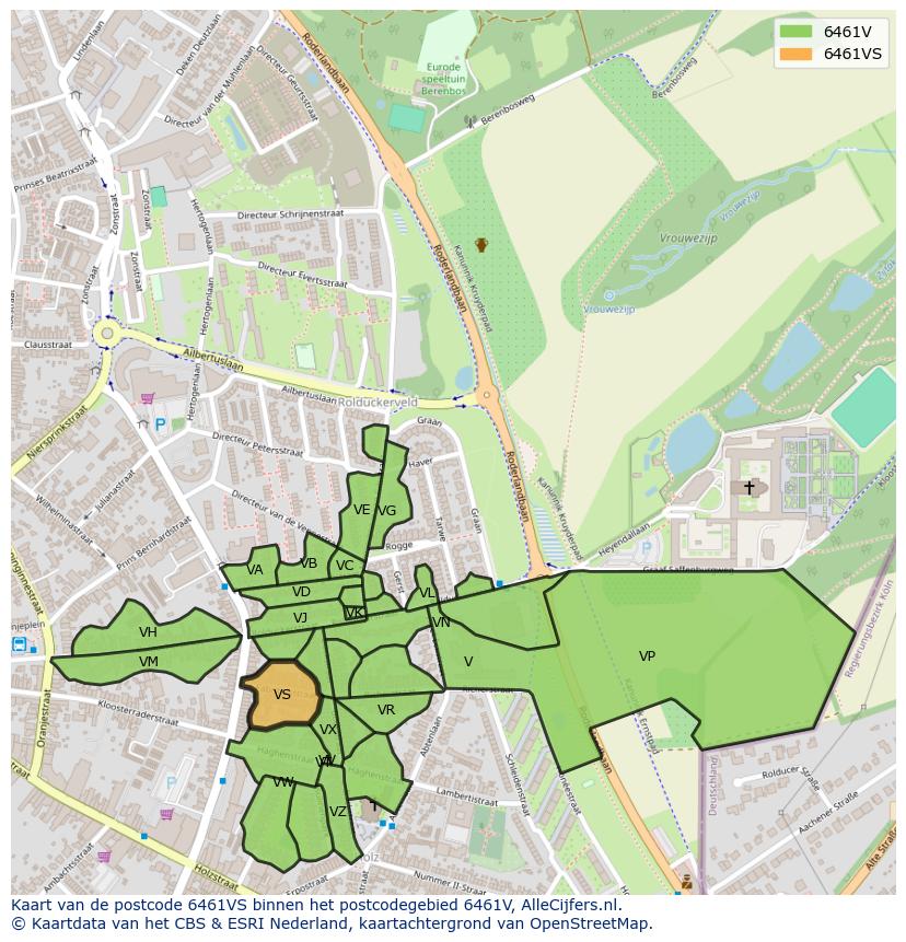 Afbeelding van het postcodegebied 6461 VS op de kaart.