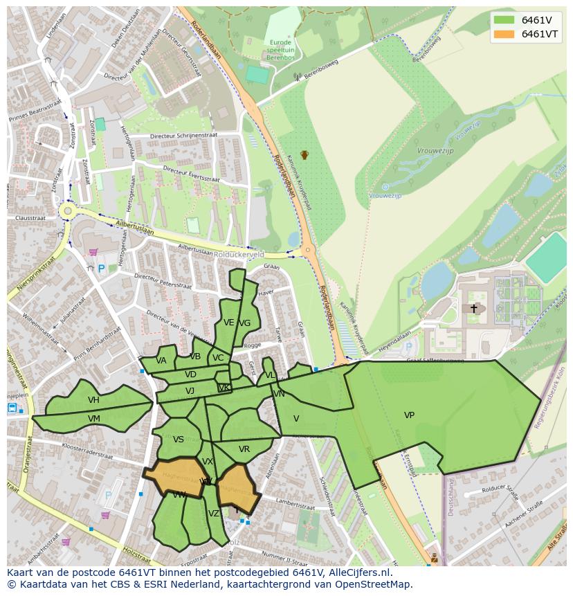 Afbeelding van het postcodegebied 6461 VT op de kaart.