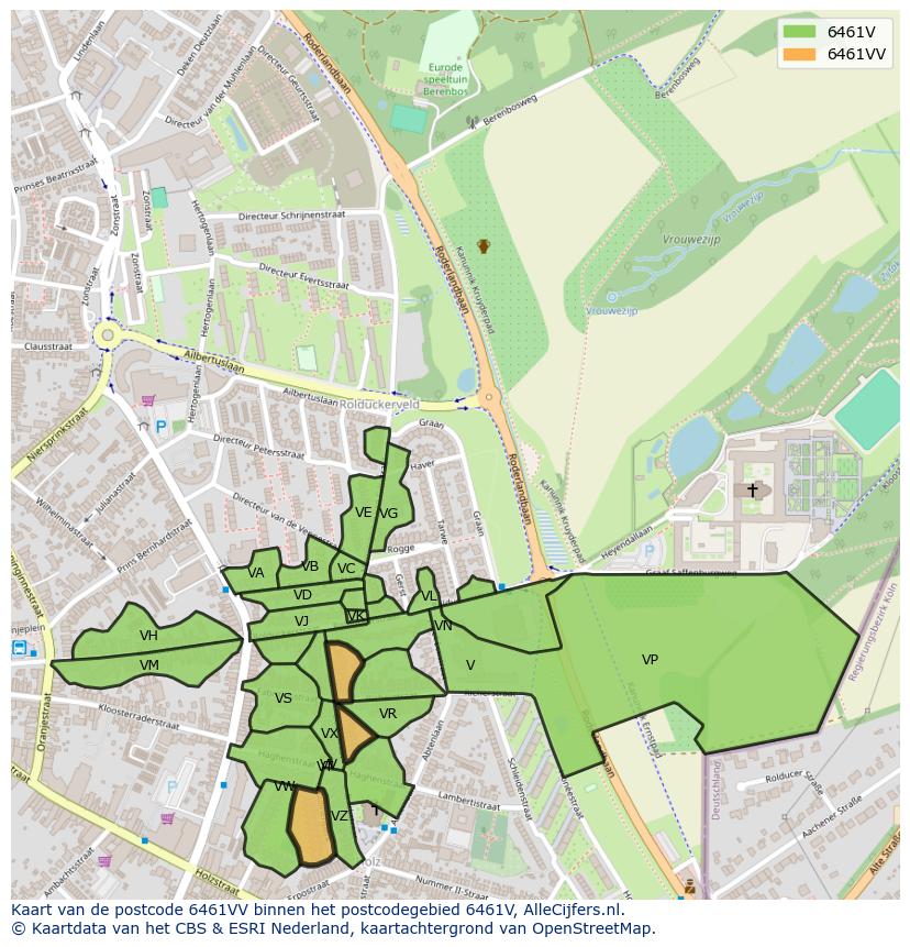 Afbeelding van het postcodegebied 6461 VV op de kaart.