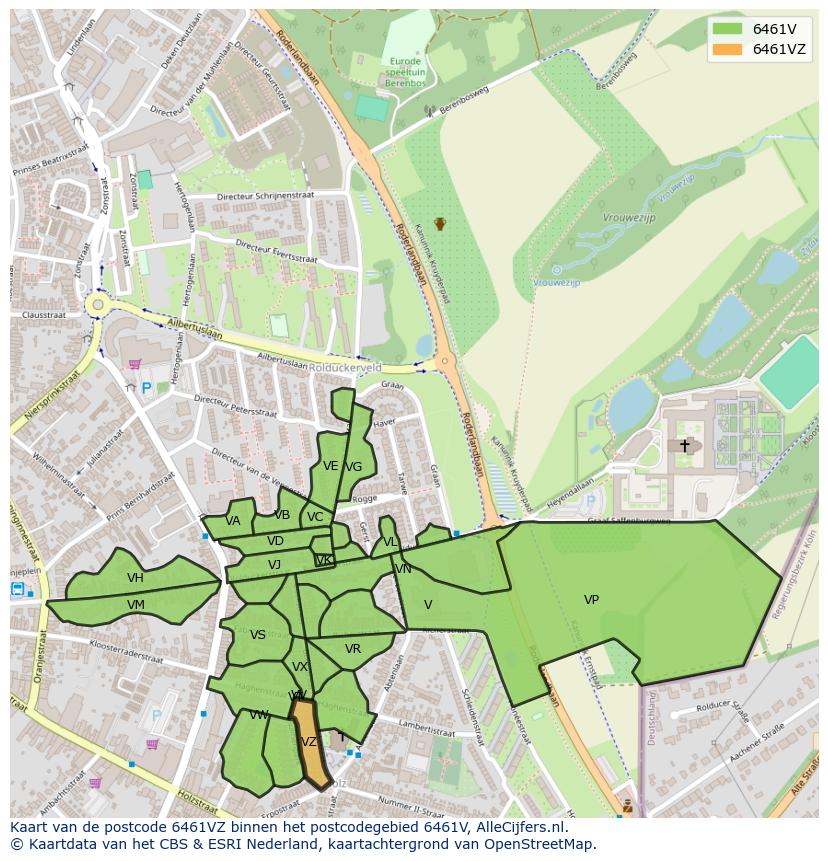 Afbeelding van het postcodegebied 6461 VZ op de kaart.