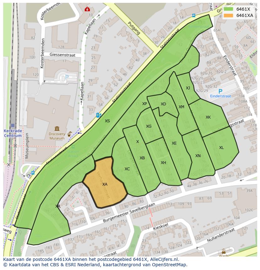 Afbeelding van het postcodegebied 6461 XA op de kaart.
