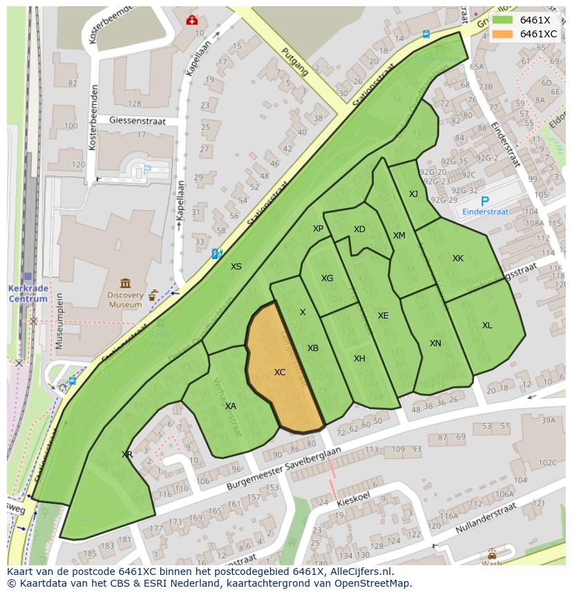 Afbeelding van het postcodegebied 6461 XC op de kaart.