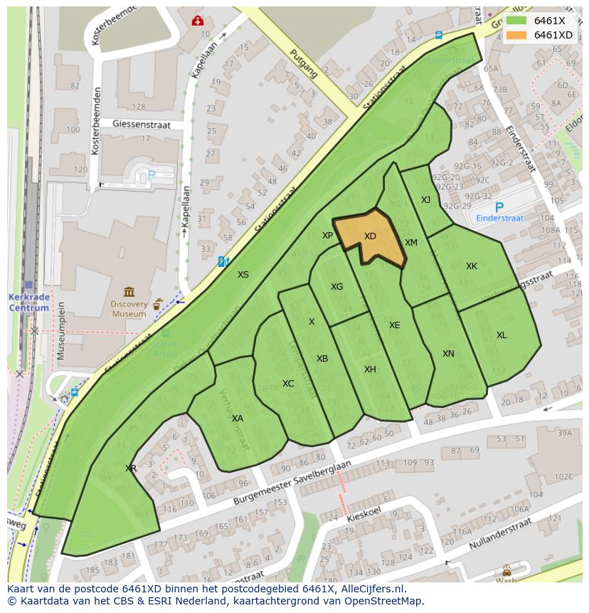 Afbeelding van het postcodegebied 6461 XD op de kaart.