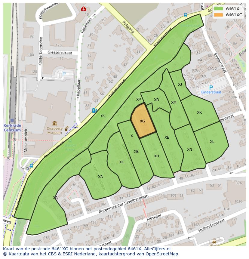 Afbeelding van het postcodegebied 6461 XG op de kaart.