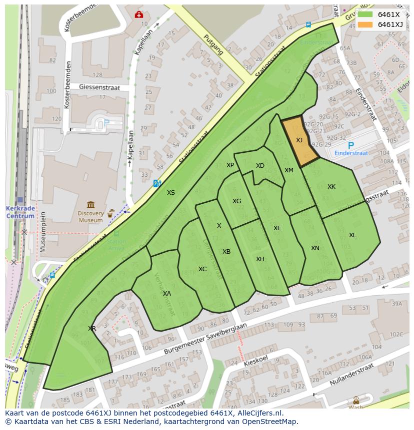 Afbeelding van het postcodegebied 6461 XJ op de kaart.