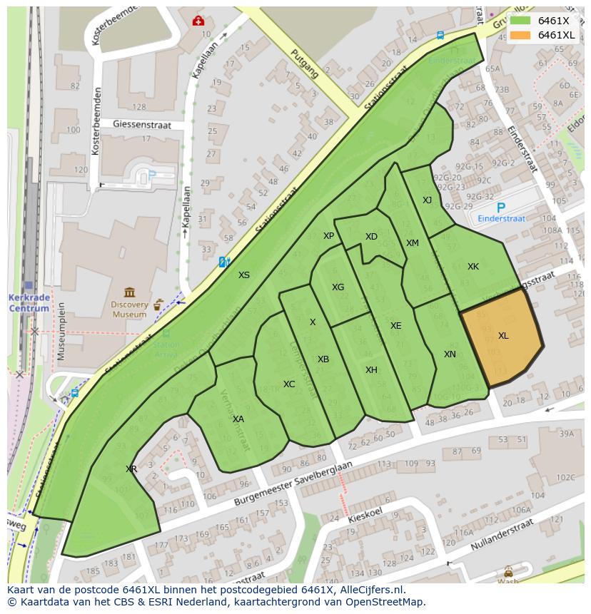 Afbeelding van het postcodegebied 6461 XL op de kaart.