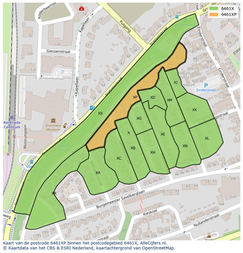 Afbeelding van het postcodegebied 6461 XP op de kaart.