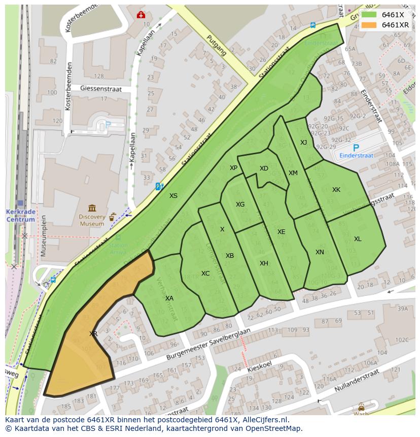 Afbeelding van het postcodegebied 6461 XR op de kaart.