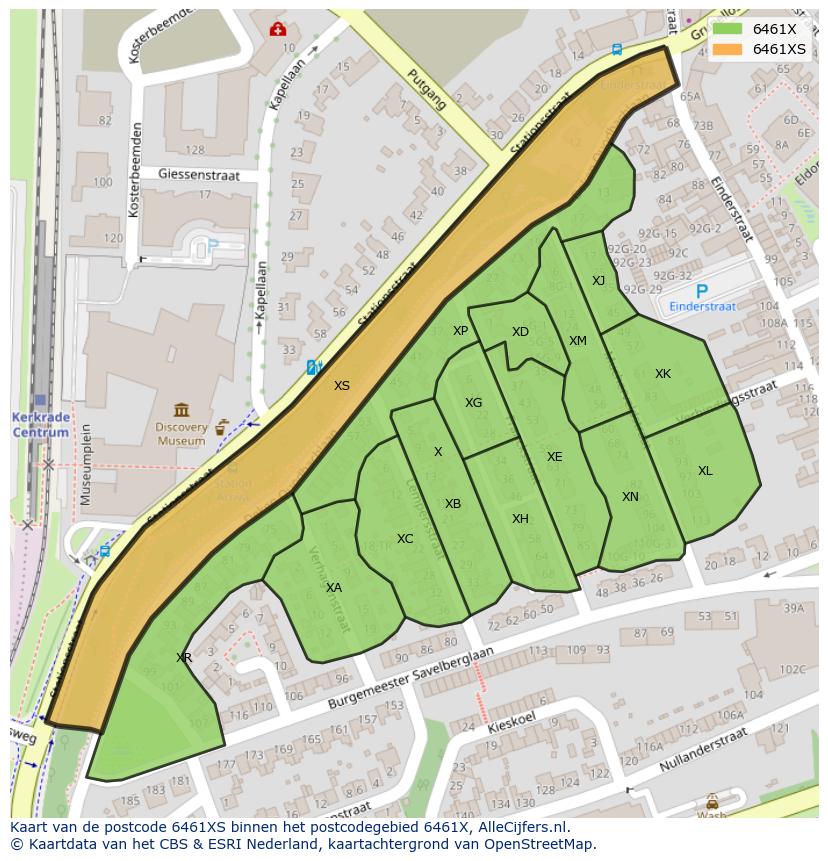 Afbeelding van het postcodegebied 6461 XS op de kaart.