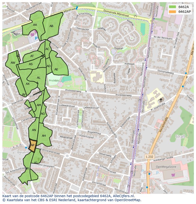 Afbeelding van het postcodegebied 6462 AP op de kaart.
