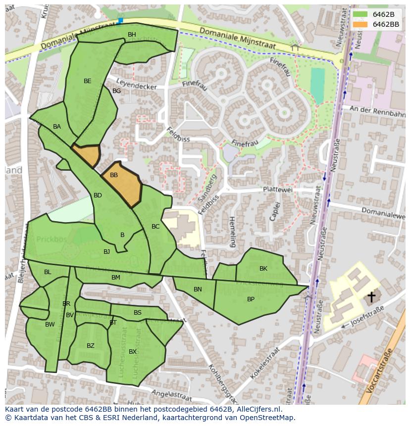 Afbeelding van het postcodegebied 6462 BB op de kaart.