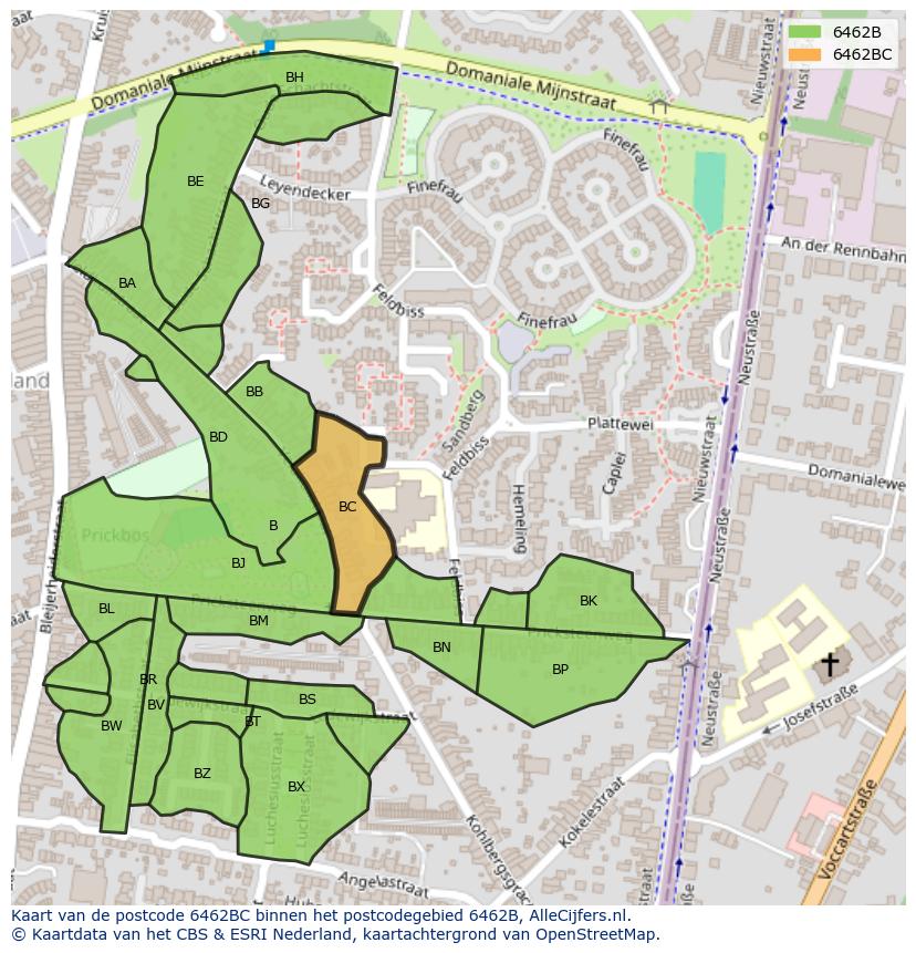Afbeelding van het postcodegebied 6462 BC op de kaart.
