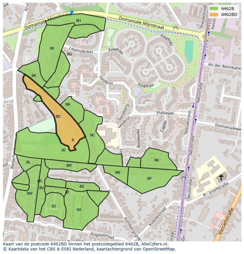 Afbeelding van het postcodegebied 6462 BD op de kaart.