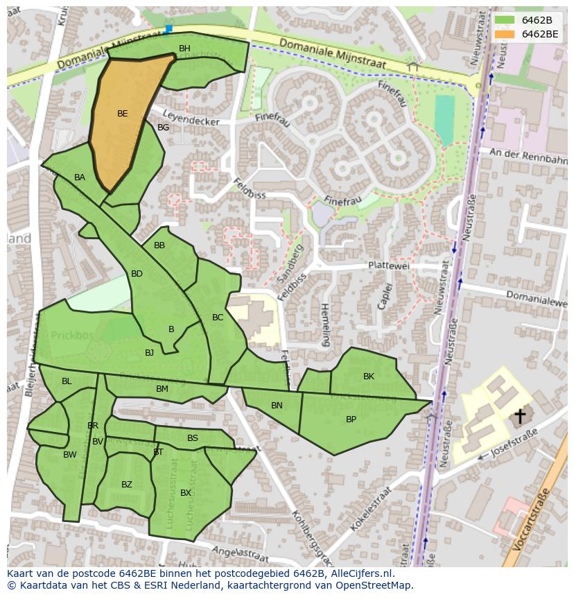 Afbeelding van het postcodegebied 6462 BE op de kaart.