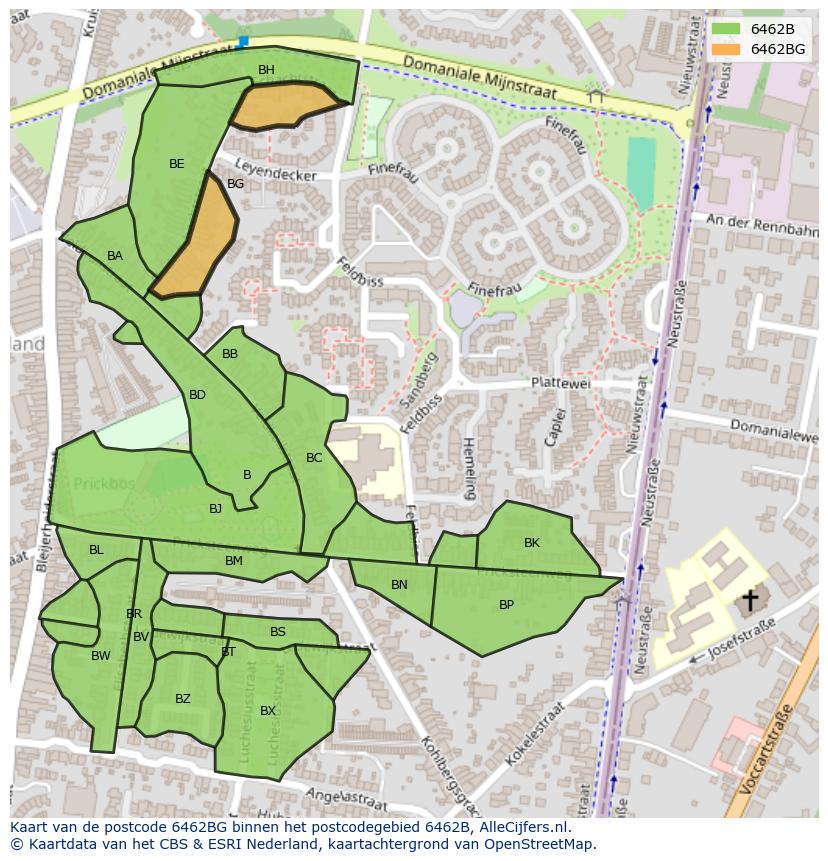 Afbeelding van het postcodegebied 6462 BG op de kaart.