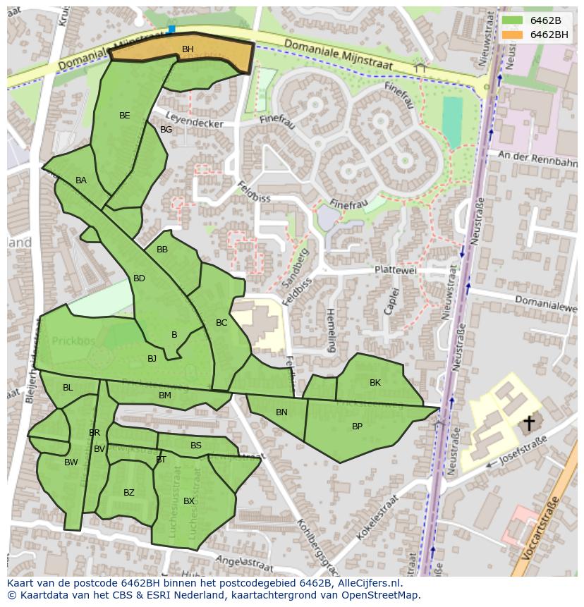 Afbeelding van het postcodegebied 6462 BH op de kaart.