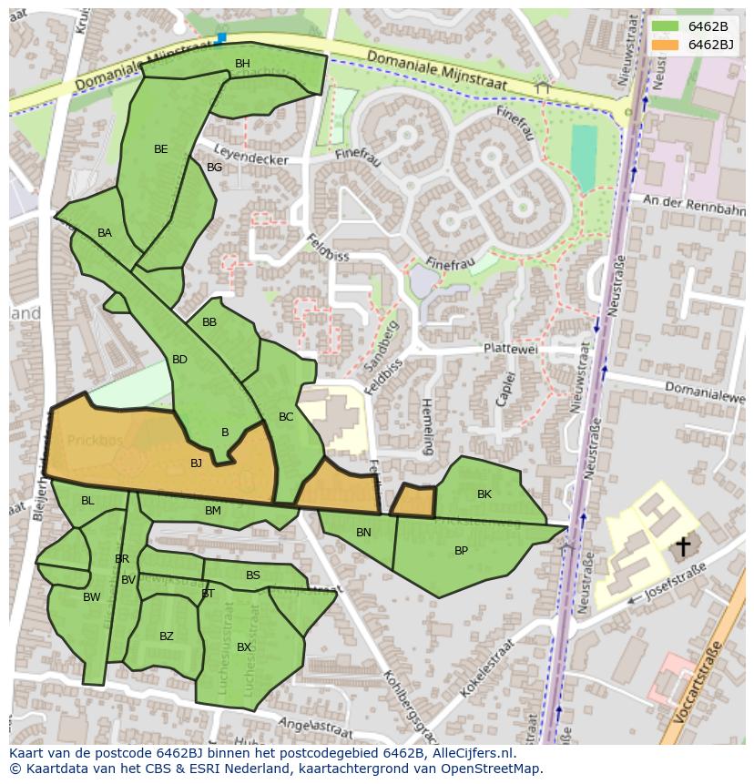 Afbeelding van het postcodegebied 6462 BJ op de kaart.