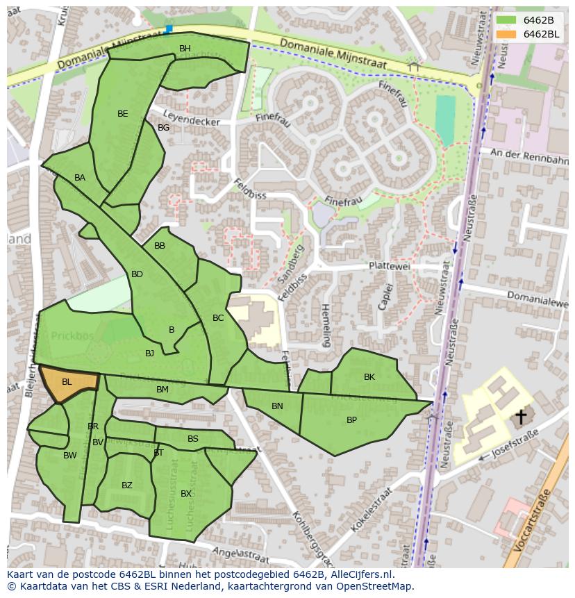 Afbeelding van het postcodegebied 6462 BL op de kaart.