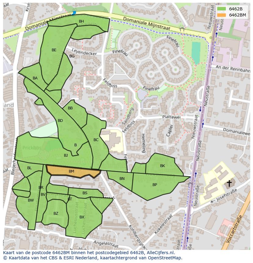 Afbeelding van het postcodegebied 6462 BM op de kaart.