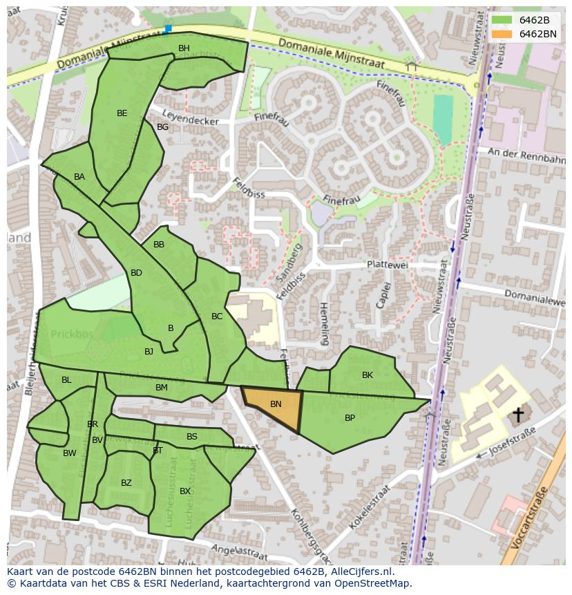Afbeelding van het postcodegebied 6462 BN op de kaart.