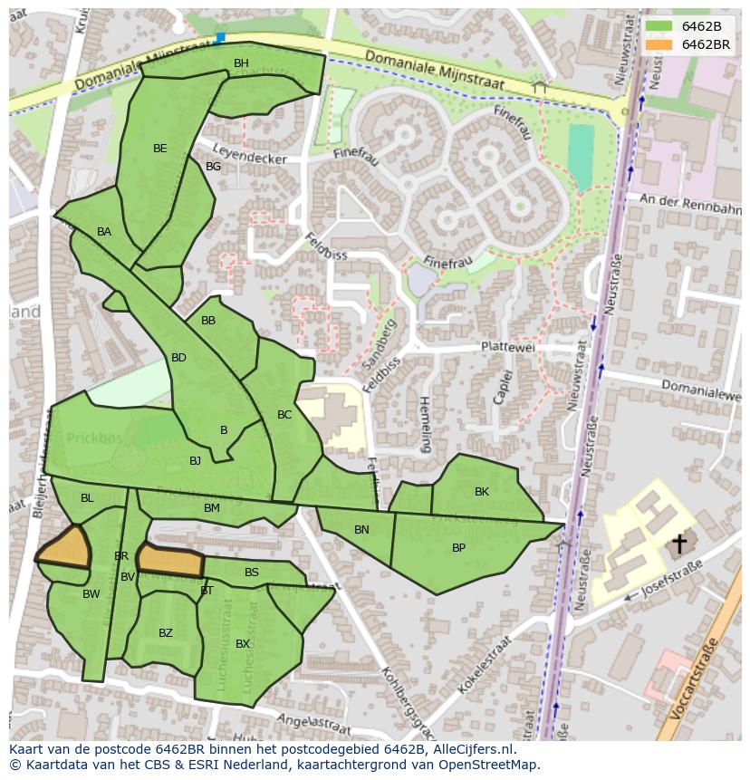 Afbeelding van het postcodegebied 6462 BR op de kaart.