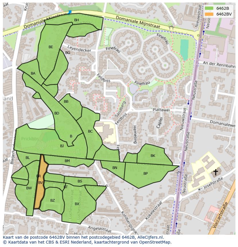 Afbeelding van het postcodegebied 6462 BV op de kaart.