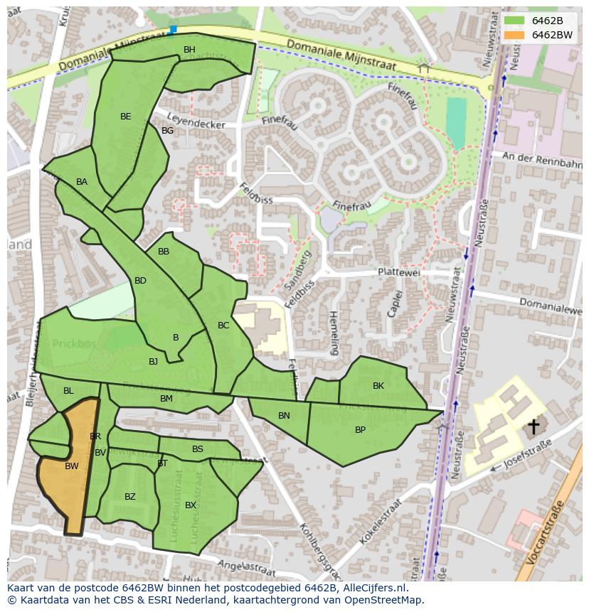 Afbeelding van het postcodegebied 6462 BW op de kaart.
