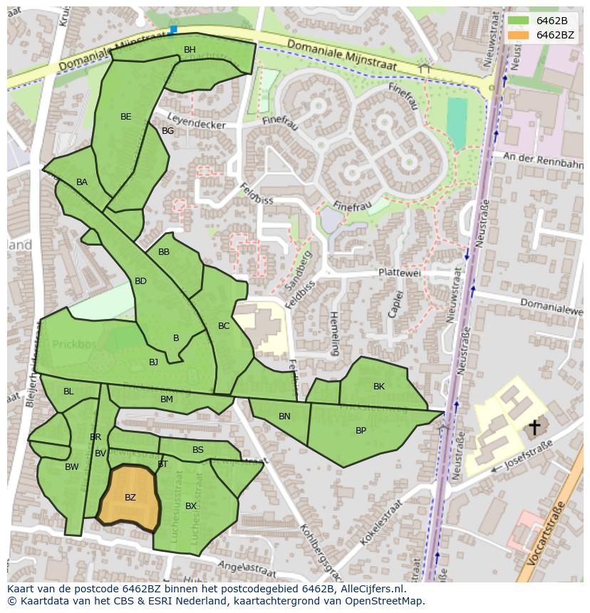 Afbeelding van het postcodegebied 6462 BZ op de kaart.