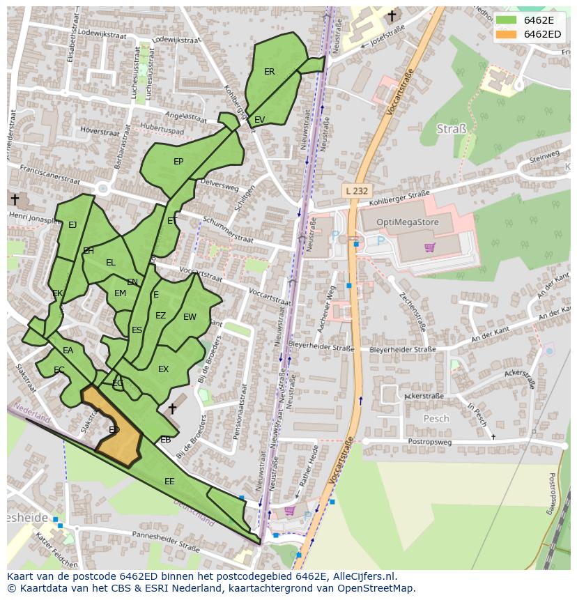 Afbeelding van het postcodegebied 6462 ED op de kaart.