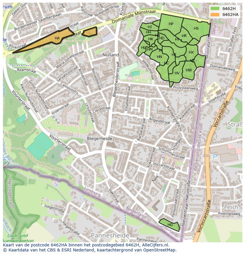 Afbeelding van het postcodegebied 6462 HA op de kaart.
