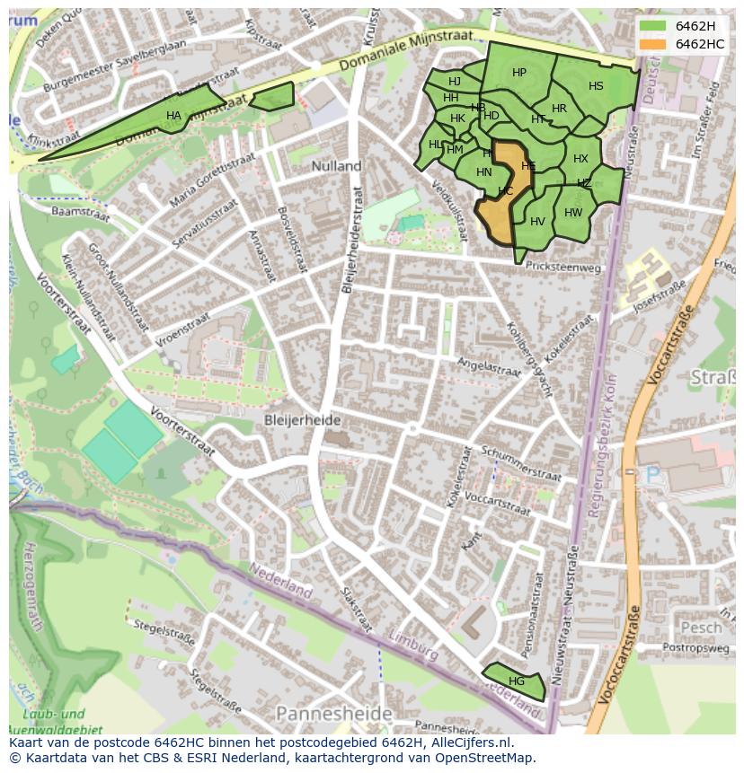 Afbeelding van het postcodegebied 6462 HC op de kaart.