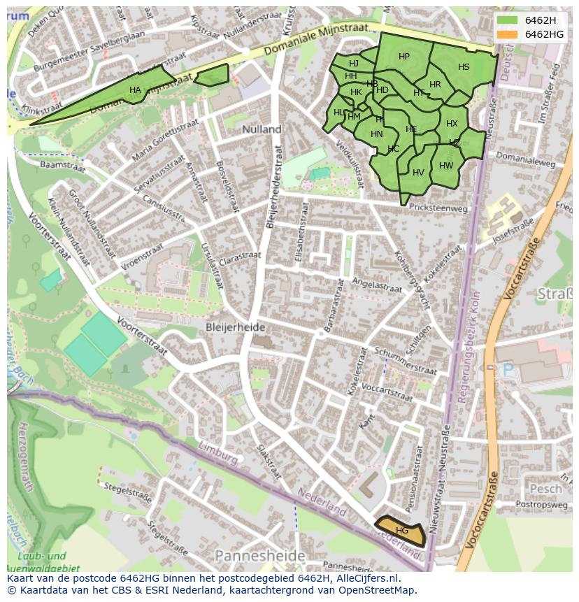 Afbeelding van het postcodegebied 6462 HG op de kaart.