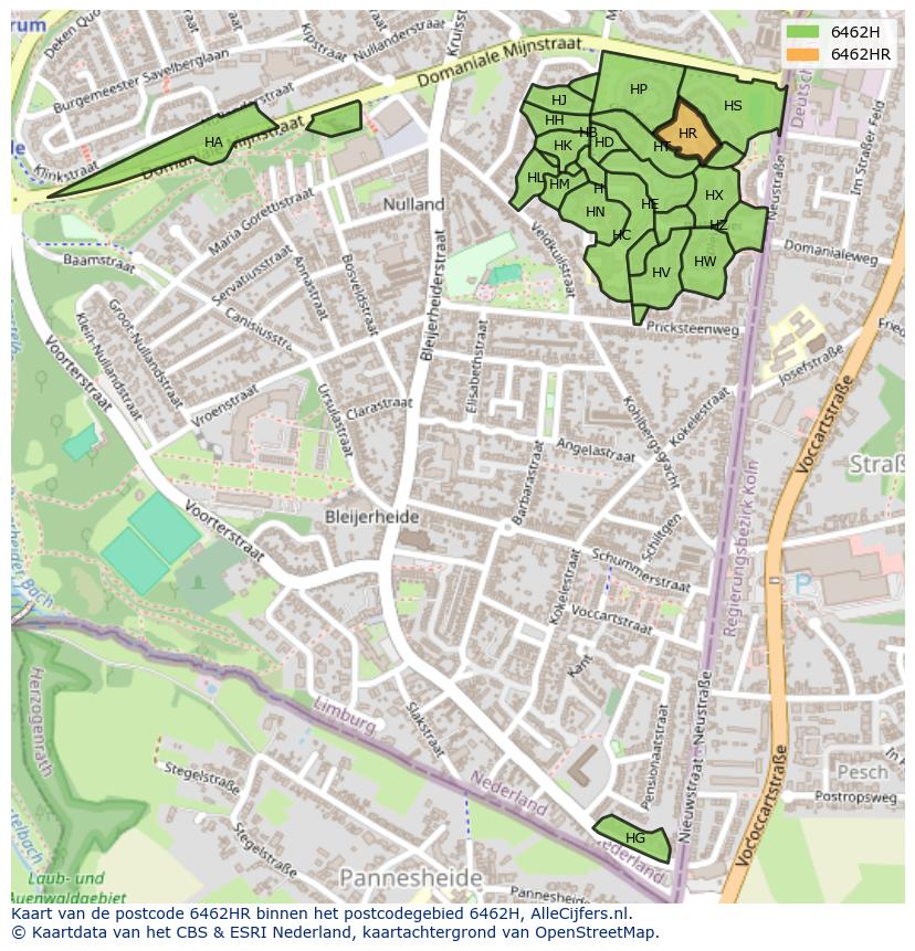 Afbeelding van het postcodegebied 6462 HR op de kaart.