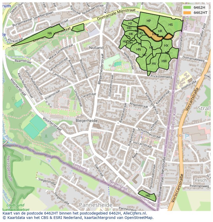 Afbeelding van het postcodegebied 6462 HT op de kaart.